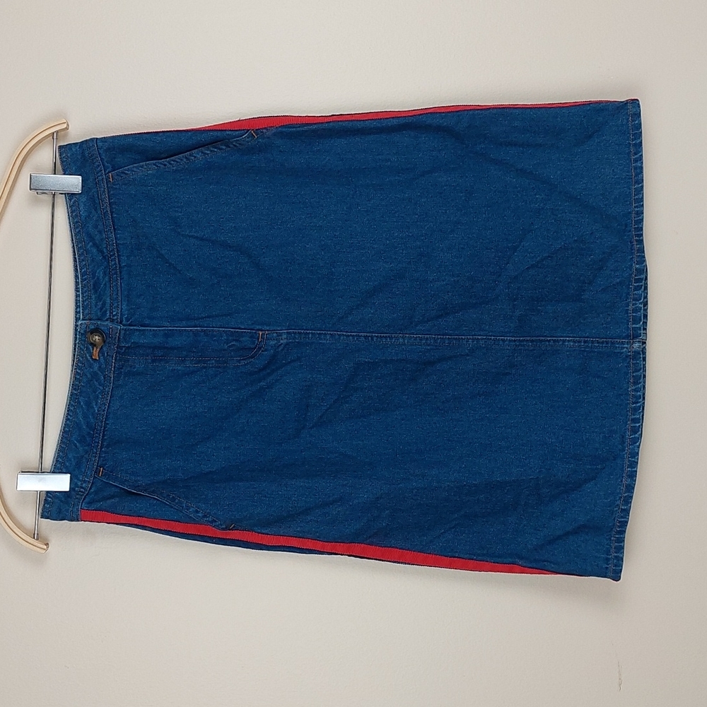 Boden Knee Length Striped Denim Skirt